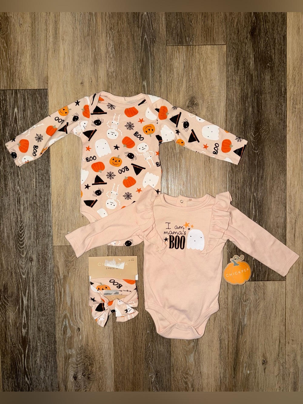 NWT Chickpea Baby Girl Halloween 2 Onesies and Headband Set